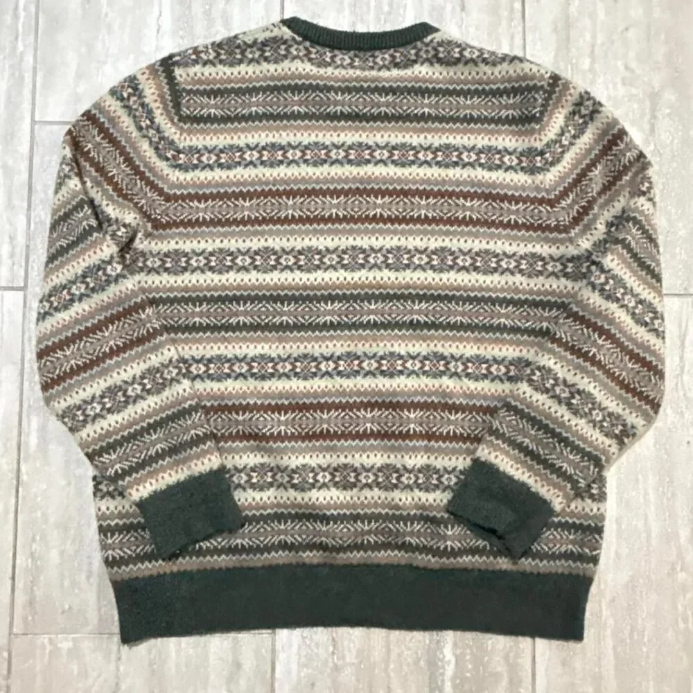 Vintage J. Crew LambsWool blend Fair Isle Stripe Crewneck Sweater Sz XL Heritage